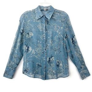 Ann Taylor Women's Long Sleeve Floral 100% Silk Button Up Blouse Top SZ 8P